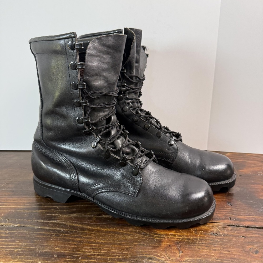 Vintage 1986 Combat Boots Mens Size 10 W Black Leather Lug Sole Military